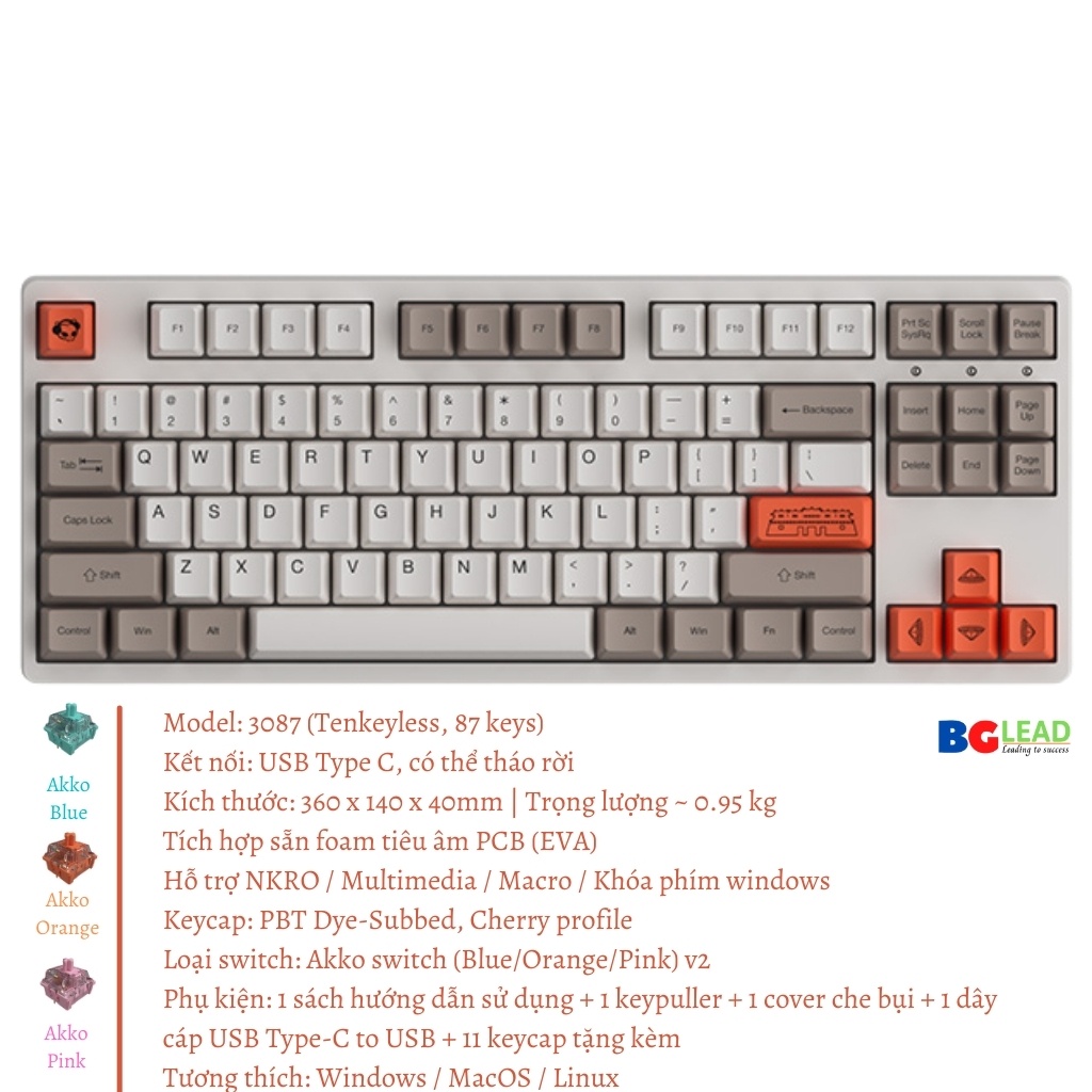 [Chính hãng] Bàn phím cơ AKKO 3108|3087 v2 Steam Engine Keycap Việt Nam| Foam tiêu âm chống ồn (Blue|Orange|Pink V2)