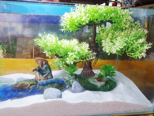 COMBO HỒ CÁ TRANG TRÍ SUỔI GIẢ NHÂN TẠO 38x17x22CM