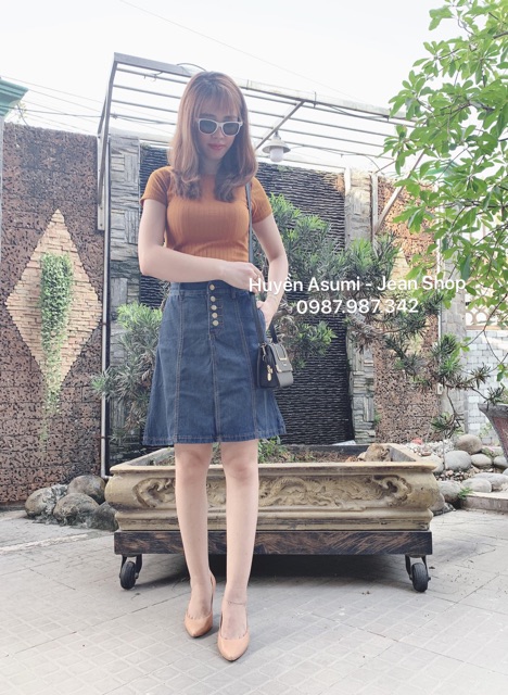 [Ảnh shop tự chụp] - Chân váy jean xoè ngang gối | BigBuy360 - bigbuy360.vn