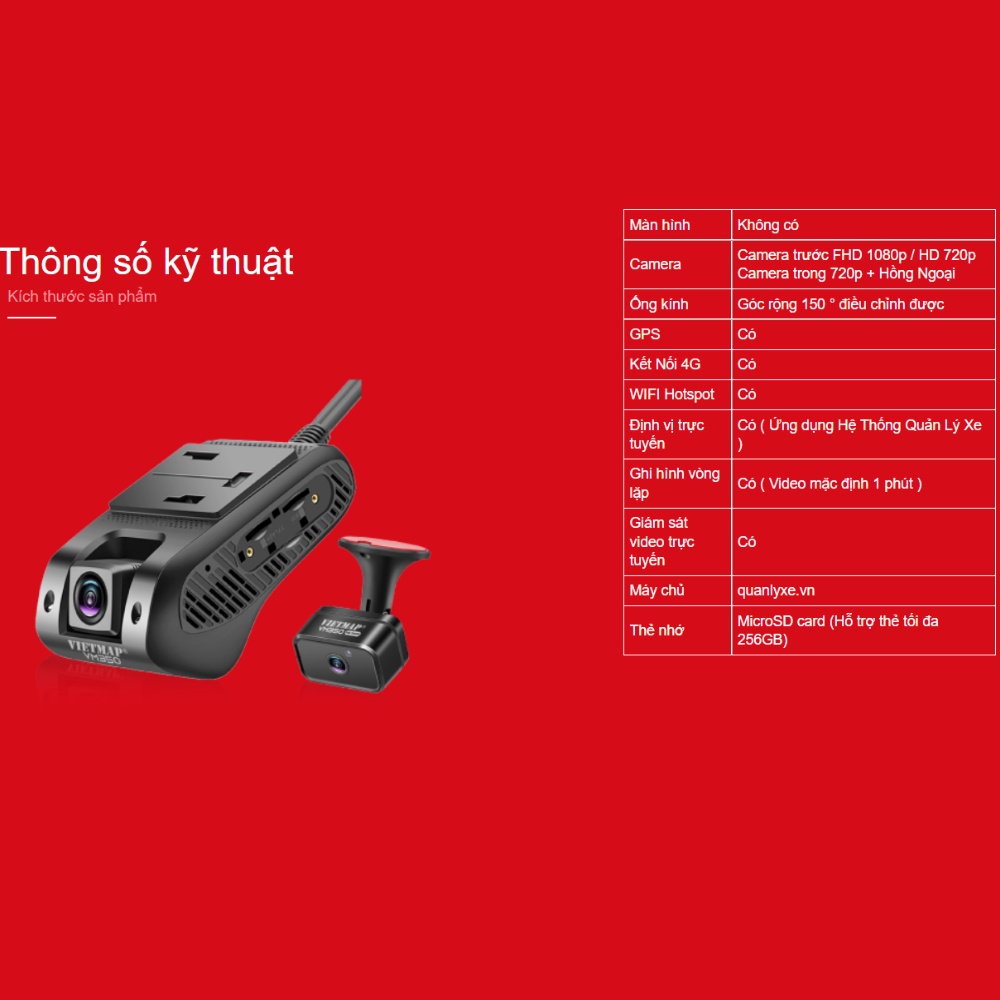 Camera hành trình Vietmap VM350 - Giám sát Online trước và trong xe