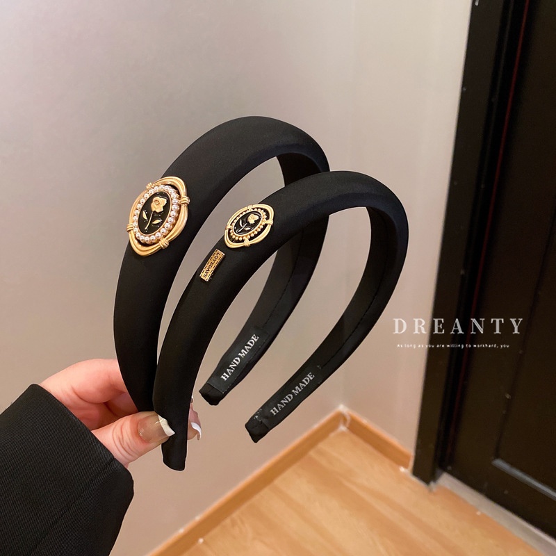 Băng Đô Cài Tóc Bằng Vải Xốp Đính Ngọc Trai Hình Đầu Lâu Phong Cách Pháp Cổ Điển