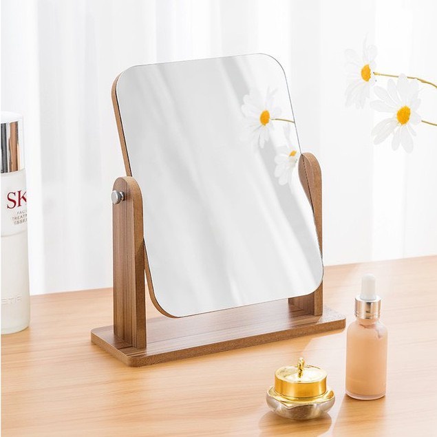 Gương để bàn trang điểm bằng gỗ cao cấp xoay 360 độ decor phòng, bàn làm việc