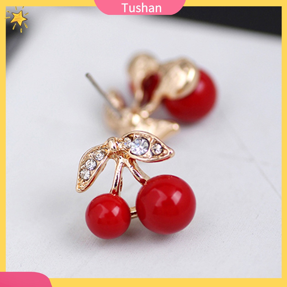 Đôi bông tai hình cherry đính kim cương nhân tạo thời trang cho nữ