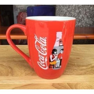 KHUYẾN MÃI MUA 5 TẶNG 1 MIX 2 MÀU)Ly Sứ COCA COLA 350ml MÀU ĐỎ, MÀU TRẮNG  Có Quai Cầm