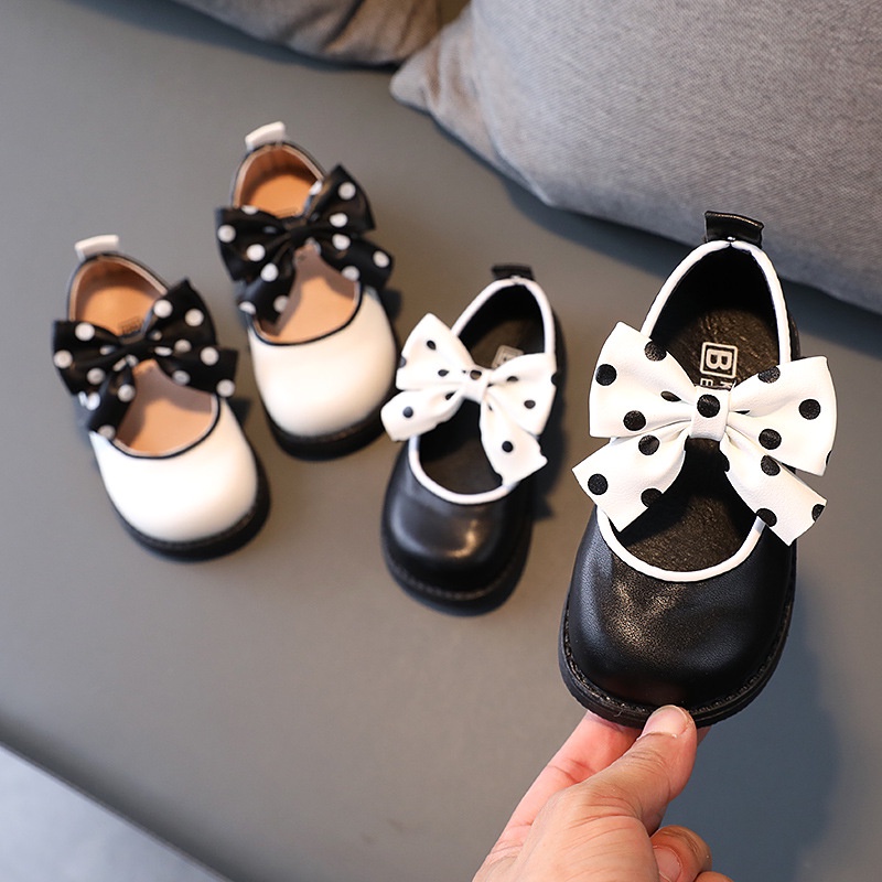 Giày Búp Bê Da Đế Mềm Đính Nơ Xinh Xắn Cho Bé Gái 1-5 Tuổi