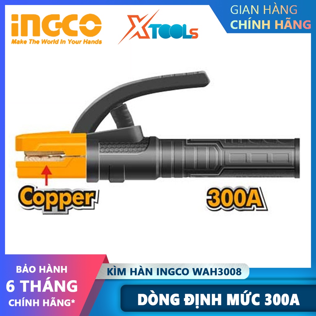 Kìm hàn INGCO WAH3008 | Kềm hàn điện Dòng điện định mức 300A, Phù hợp sử dụng cho máy hàn MMA của Total, Ingco, Thiết kế