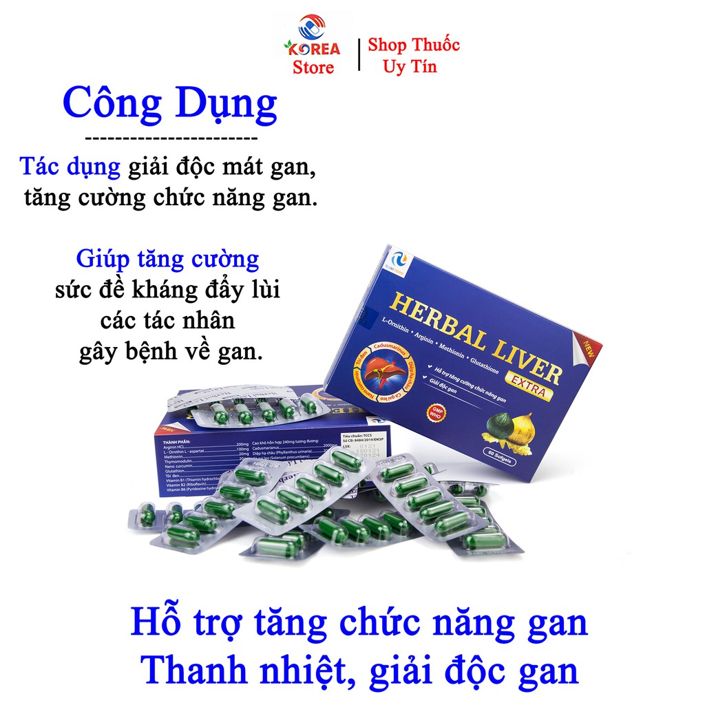 Bổ gan HEBAL LIVER EXTRA gải độc mát gan, tăng cường chức năng gan, hộp 60 viên