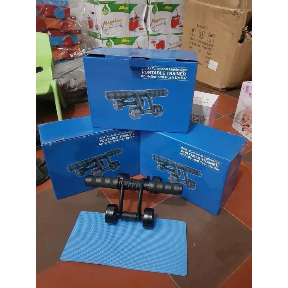Con lăn tập bụng gym 4 bánh, tặng miếng thảm, con lăn tập cơ bụng dùng cho cả vđv chuyên nghiệp