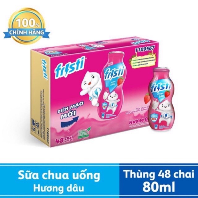 Thùng 48 Chai Sữa Chua Uống Fristi Hương Dâu - 80ml x 48 chai