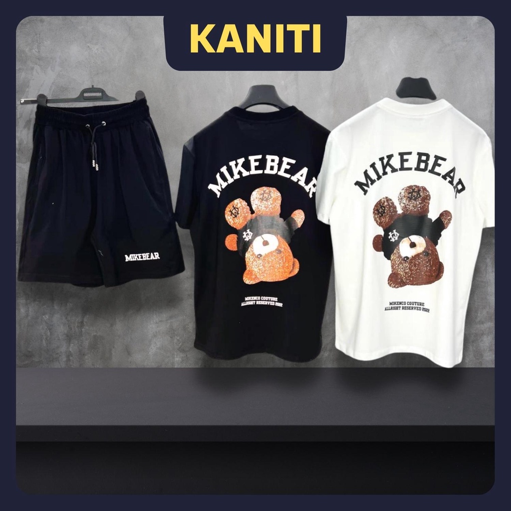 Bộ Quần Áo Thun Nam Nữ MIKEBEAR Cổ Tròn Ngắn Tay, Bộ Quần Áo Mùa Hè In Hình Gấu - AK24
