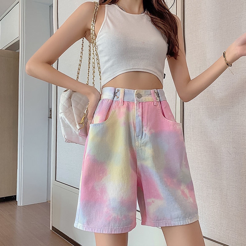 Quần short jeans ống rộng lưng cao phong cách thời trang dành cho nữ