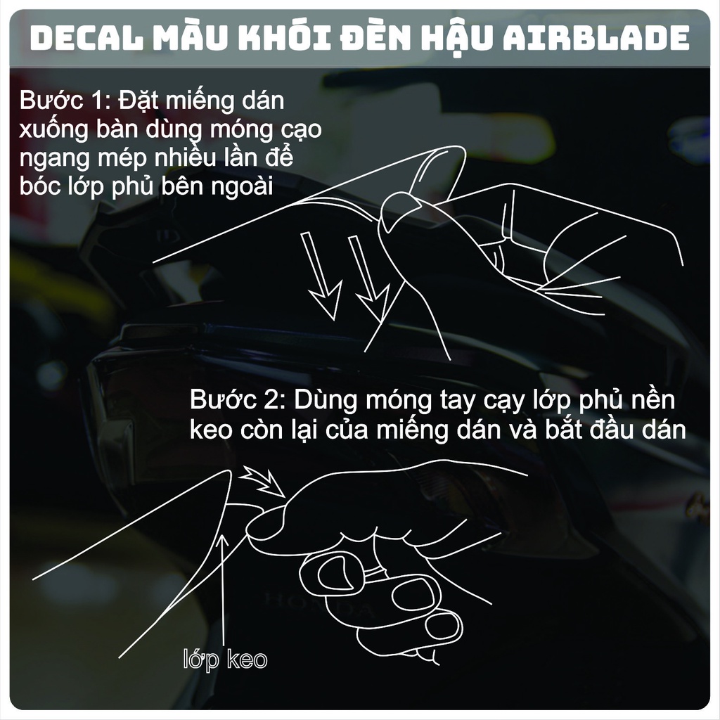 AB | Decal MÀU KHÓI bảo vệ ĐÈN HẬU Honda Airblade chống trầy xước