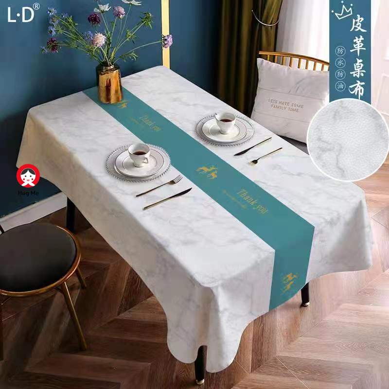 Khăn Trải Bàn Bằng Da Dày Dặn Chống Nước Chống Dầu Họa Tiết Vân Đá Hình Chữ Nhật