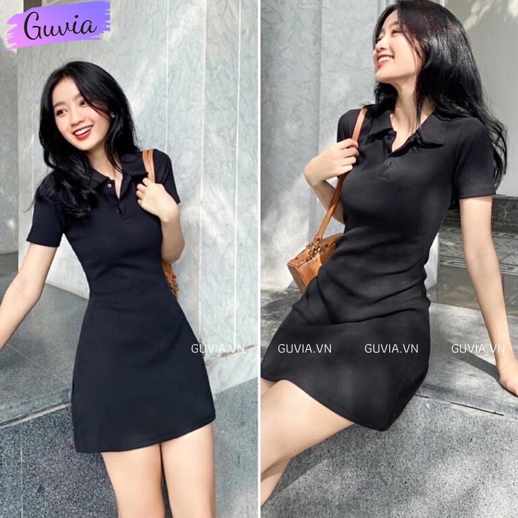 Đầm Váy Body CỔ POLO TRƠN Dáng Xoè Nữ Thun Kiểu Đẹp Ôm Gợi Cảm GUVIA