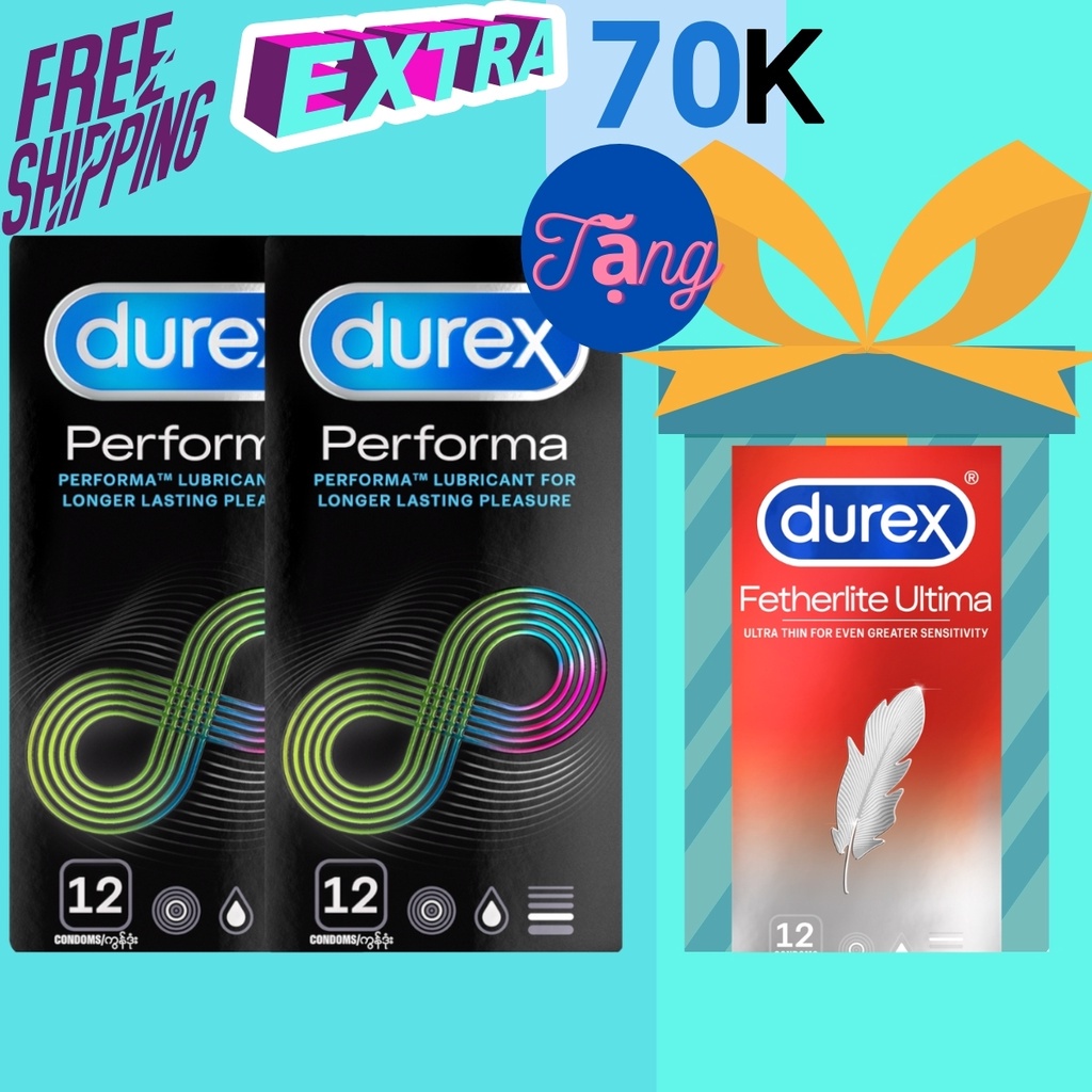 [Có video ảnh thật]Bộ 02 hộp bao cao su Durex Performa kéo dài thời gian hộp 12 chiếc tặng 1 hộp bcs durex ultima