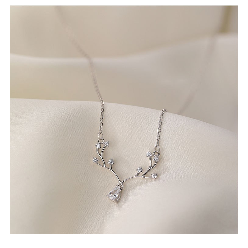 Dây chuyền nữ mạ bạc 925 thiết kế sừng nai đính đá lấp lánh chính hãng cao cấp trang sức CINLA DC012