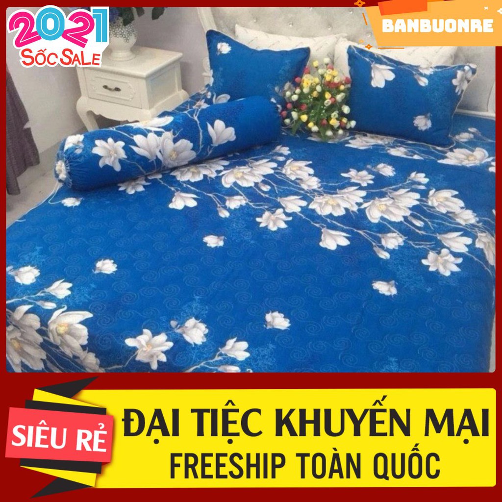 Bộ 1 ga chun kèm 2 vỏ gối nằm hoa lan xanh m6