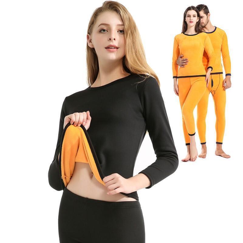 Bộ quần áo lót nhung cotton dày dặn giữ ấm thời trang mùa thu cho nam nữ