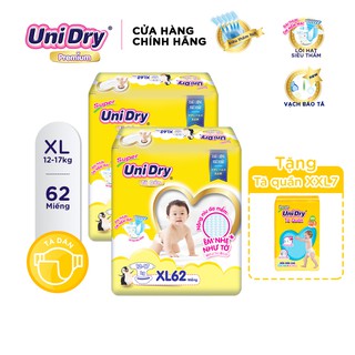 (Tặng 1 gói tã quần size XXL7) Combo 2 tã dán Unidry gói Super Jumbo size XL (62 miếng)