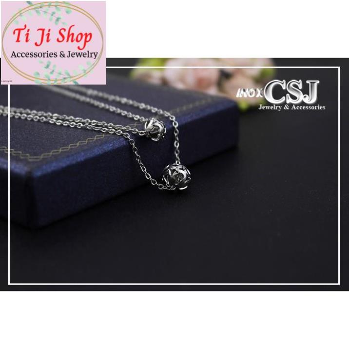 DÂY CHUYỀN INOX HAI TẦNG TRÁI CHÂU THỜI TRANG HÀN QUỐC - đẹp, không đen,