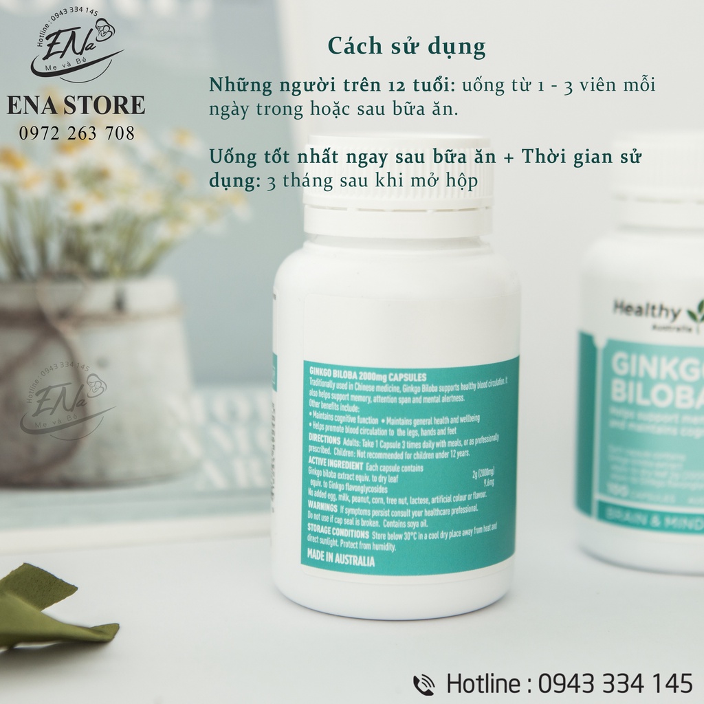 [date: 2023] Viên uống Bổ não Healthy Care Ginkgo Biloba 2000mg của Úc 100 viên