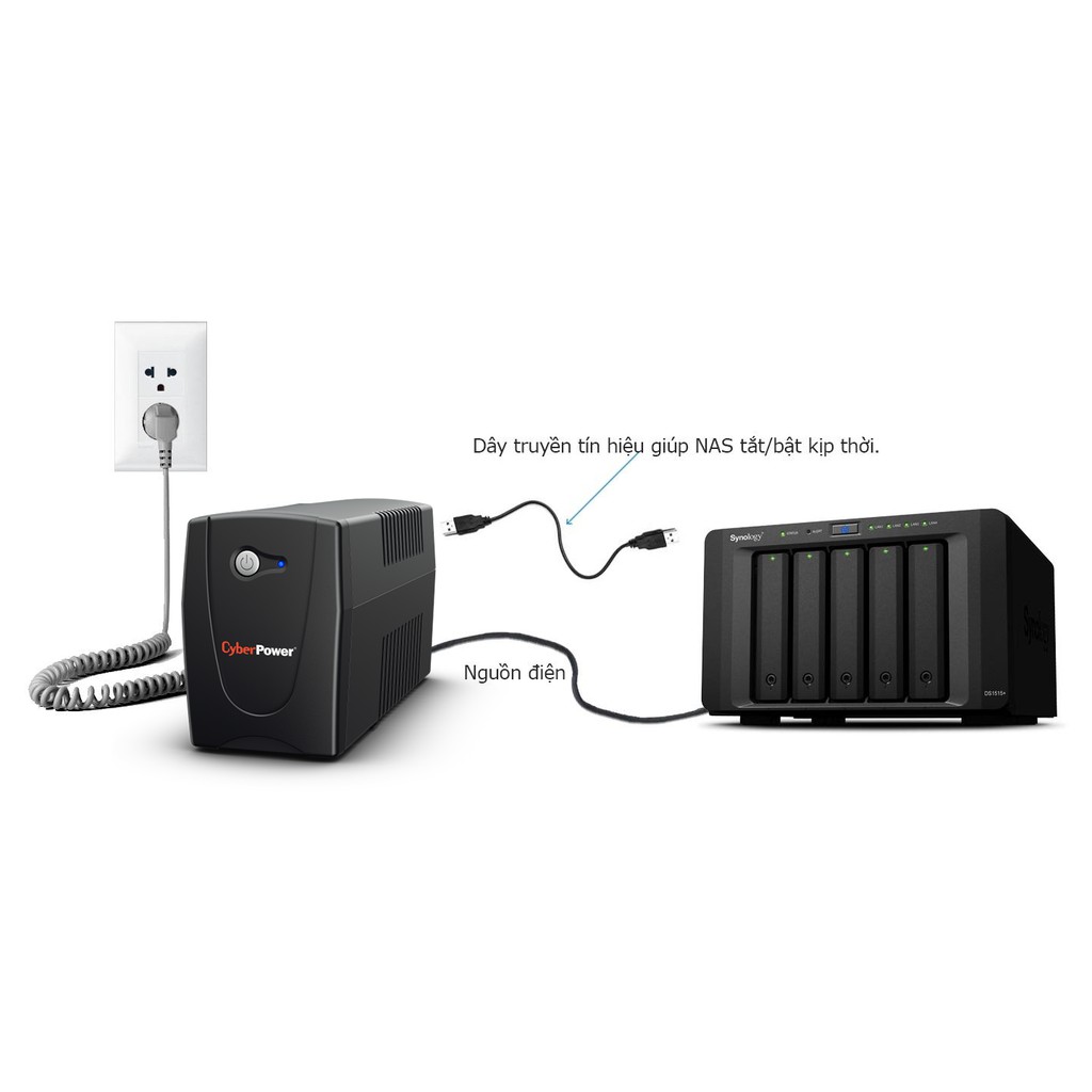 Bộ lưu điện UPS CyberPower 600VA/360W cho PC/hệ thống NAS SYNOLOGY VÀ BUFFALO - VALUE600E