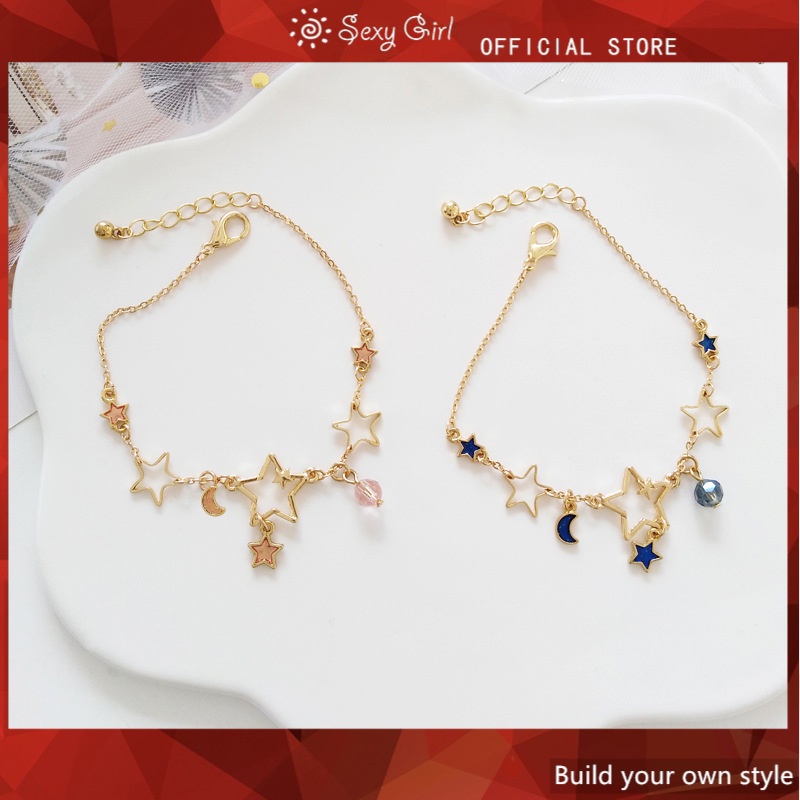 Vòng tay mặt dây hình ngôi sao và mặt trăng thời trang xinh xắn cho nữ