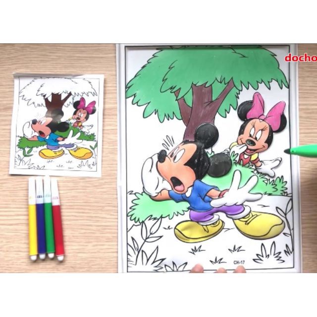 1 Bức Tranh Tô màu tặng kèm 5 bút màu cho bé- TRANH TÔ KÈM 5 BÚT KHỔ A4