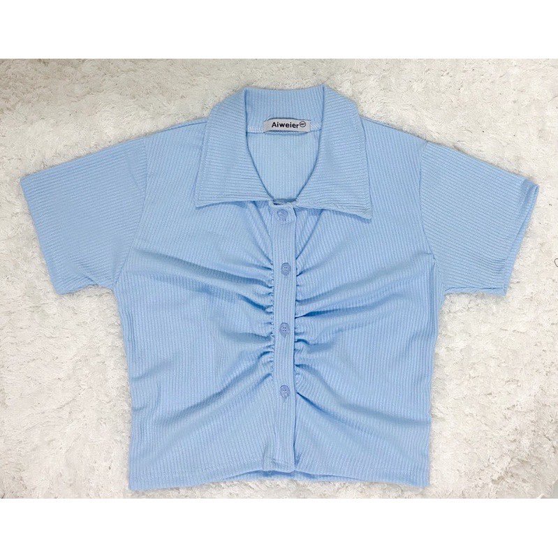 Áo Croptop Nữ Polo Cổ Bẻ Nhún Ngực Có Nút Gài Kiểu Ôm Body Cực Tôn Dáng Dễ Phối Đồ