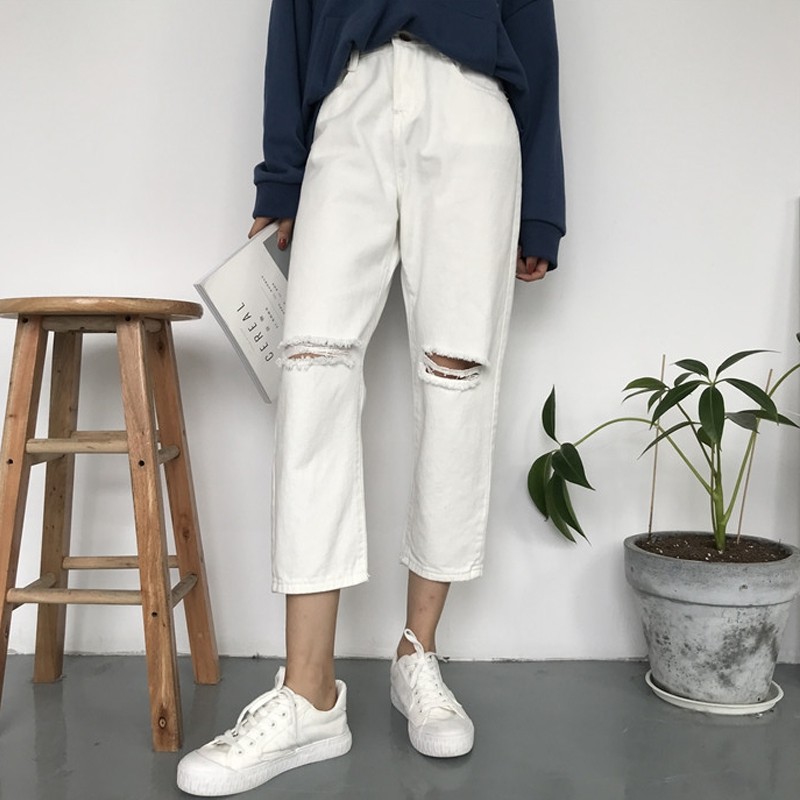 (Sẵn) quần baggy ulzzang quần nữ đẹp jean rách quần jeans ống rộng bò mềm đen trắng kiểu dáng hàn quốc | BigBuy360 - bigbuy360.vn
