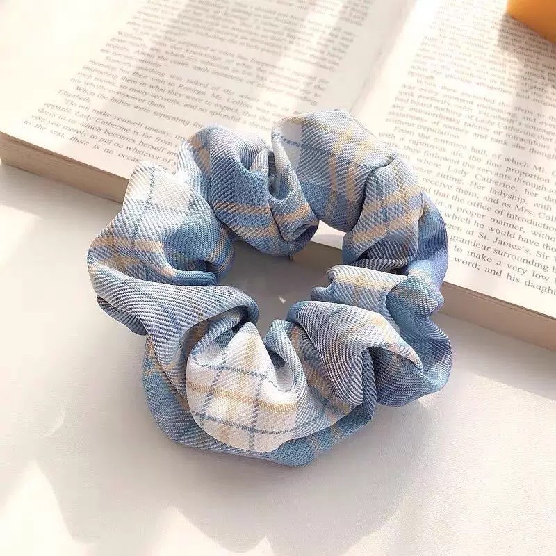 Dây Buộc Tóc Scrunchies Caro Dễ Thương Basic Phong Cách Hàn Quốc Cho Nữ