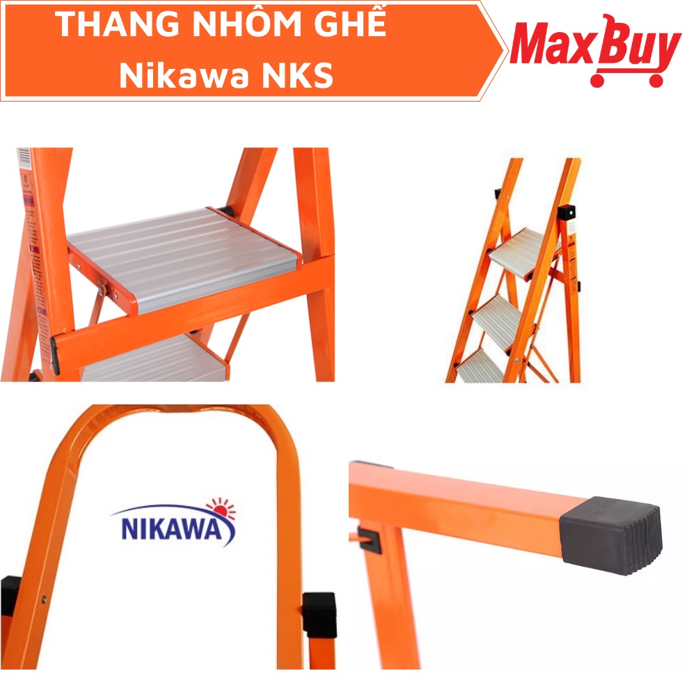 Thang nhôm ghế thắp hương chữ A gấp gọn Nikawa NKS-05, 5 bậc, nhập khẩu Nhật Bản, bảo hành chính hãng