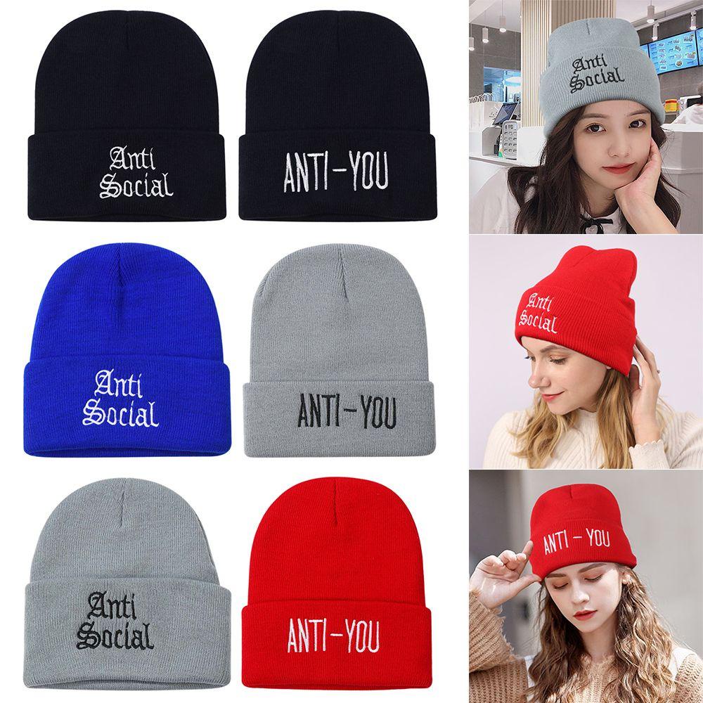 Mũ Dệt Kim Mềm Mại Thêu Chữ Anti Social Thời Trang Thu Đông Cho Nam Và Nữ