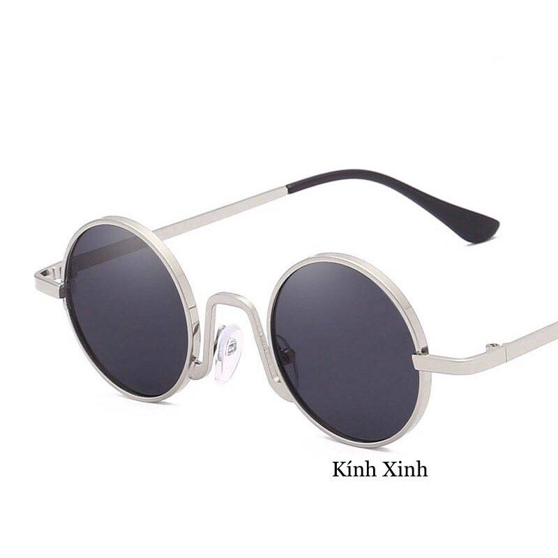 Kính thời trang nam nữ mắt tròn retro gọng kim loại trắng chống nắng uv