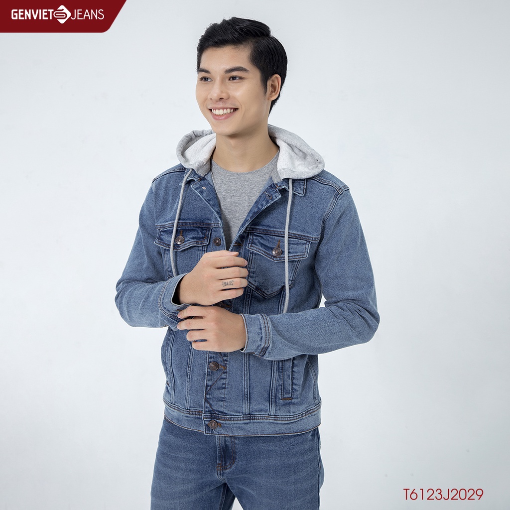 Áo Khoác Jeans Mũ Nỉ Nam GENVIET T6123J2029