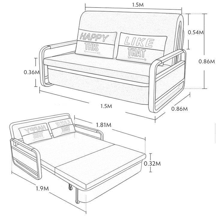 Ghế Sofa Giường Đa Năng Tiện Dụng 2 In 1 Chất Lượng Cao Hiện Đại Tặng Kèm 2 Gối T289 có ngăn chứa đồ