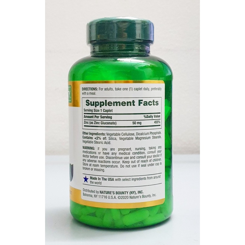 Viên Uống Bổ Sung Kẽm ZinC 50mg hãng Nature's Bounty chai 400 viên của Mỹ