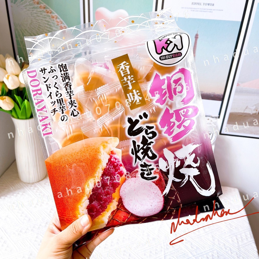 Một gói bánh rán Dorayaki Nhật bán kẹp kem khoai môn gói lớn 460gam