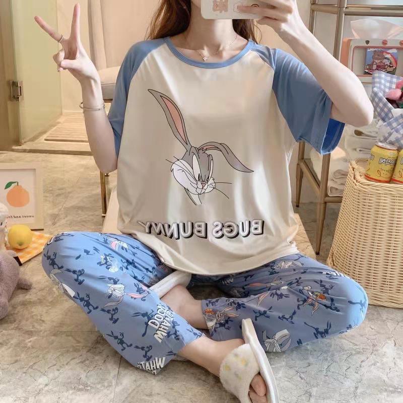 [Sẵn] Đồ bộ thun cotton quần dài, đồ mặc ở nhà Quảng Châu, pijama họa tiết hoạt hình dễ thương | BigBuy360 - bigbuy360.vn