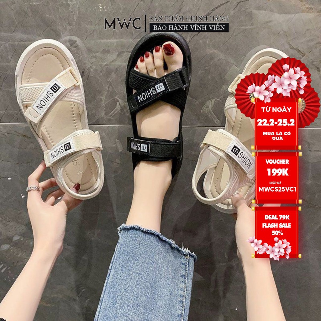 Giày Sandal Nữ MWC Đế Cao 3CM Quai Chéo Phối Chữ Siêu Xinh NUSD- 2853