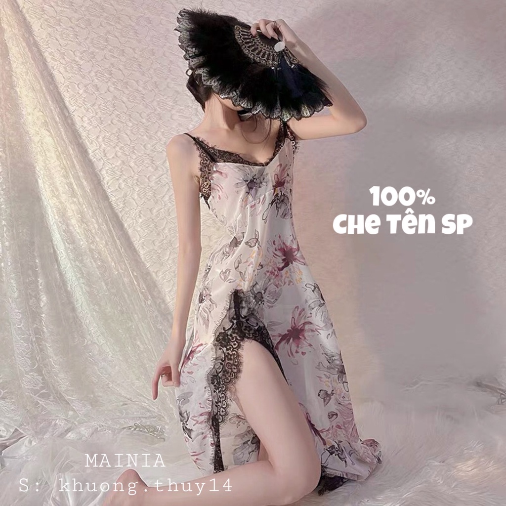 Đầm Ngủ Váy Ngủ Voan Hoa Hai Dây Phối Ren Xẻ Đùi Gợi Cảm Sexy Quyến Rũ Mainia Shop