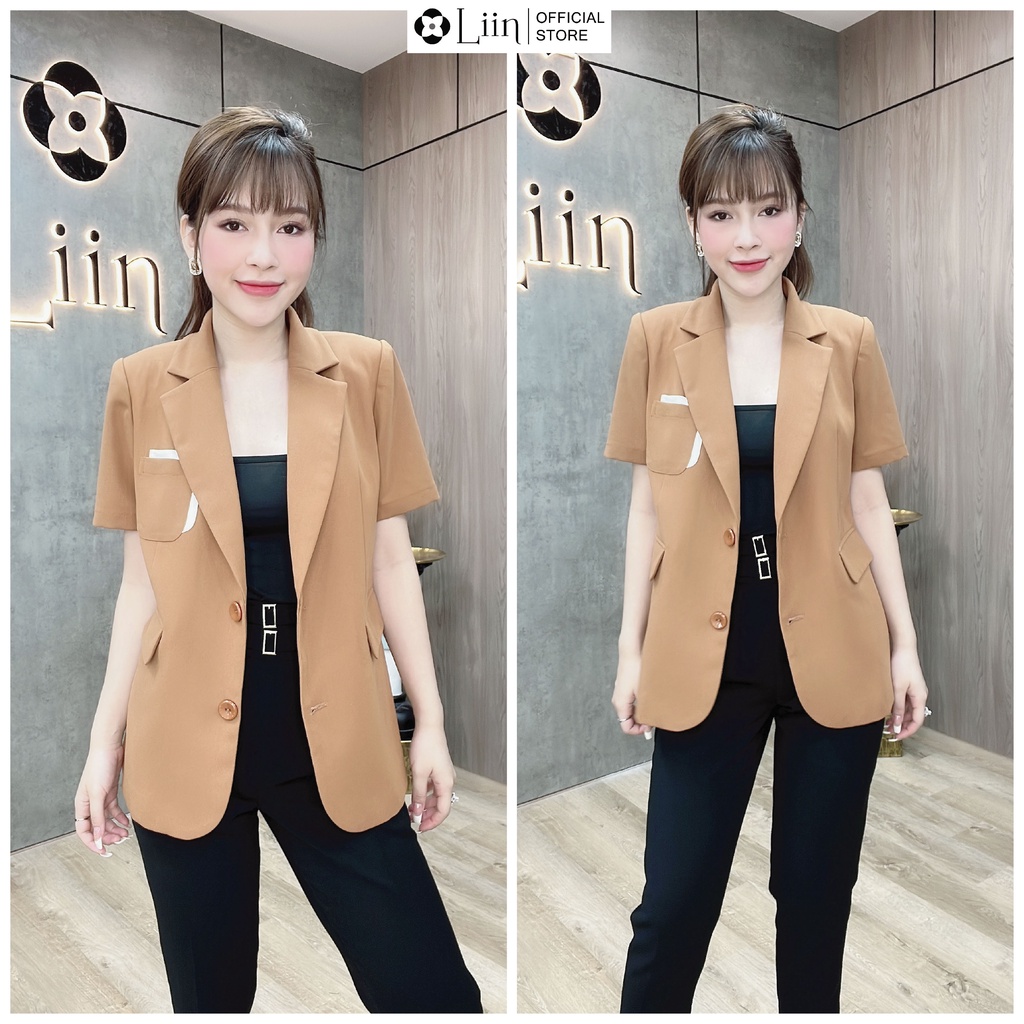 Áo vest nữ cộc tay cao cấp chất vải tuyết mưa màu nâu kiểu dáng sang trọng, lịch sự Liin Clothing V5476