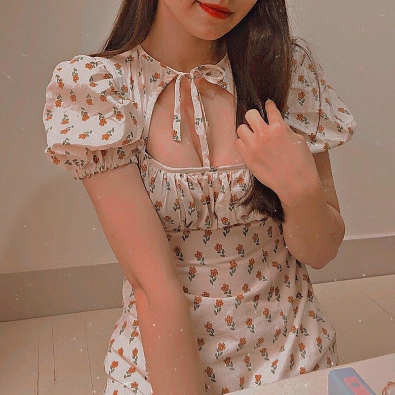 Đầm midi khoét ngực dáng maxi form chuẩn hoạ tiết hoa Sun Fashion