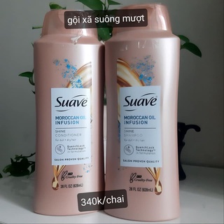 DẦU GỘI/ XÃ CHO TÓC KHÔ XỈN MÀU SUAVE Pro Moroccan Infusion SHINE  828ML/ 532ML từ mỹ. MẪU MỚI