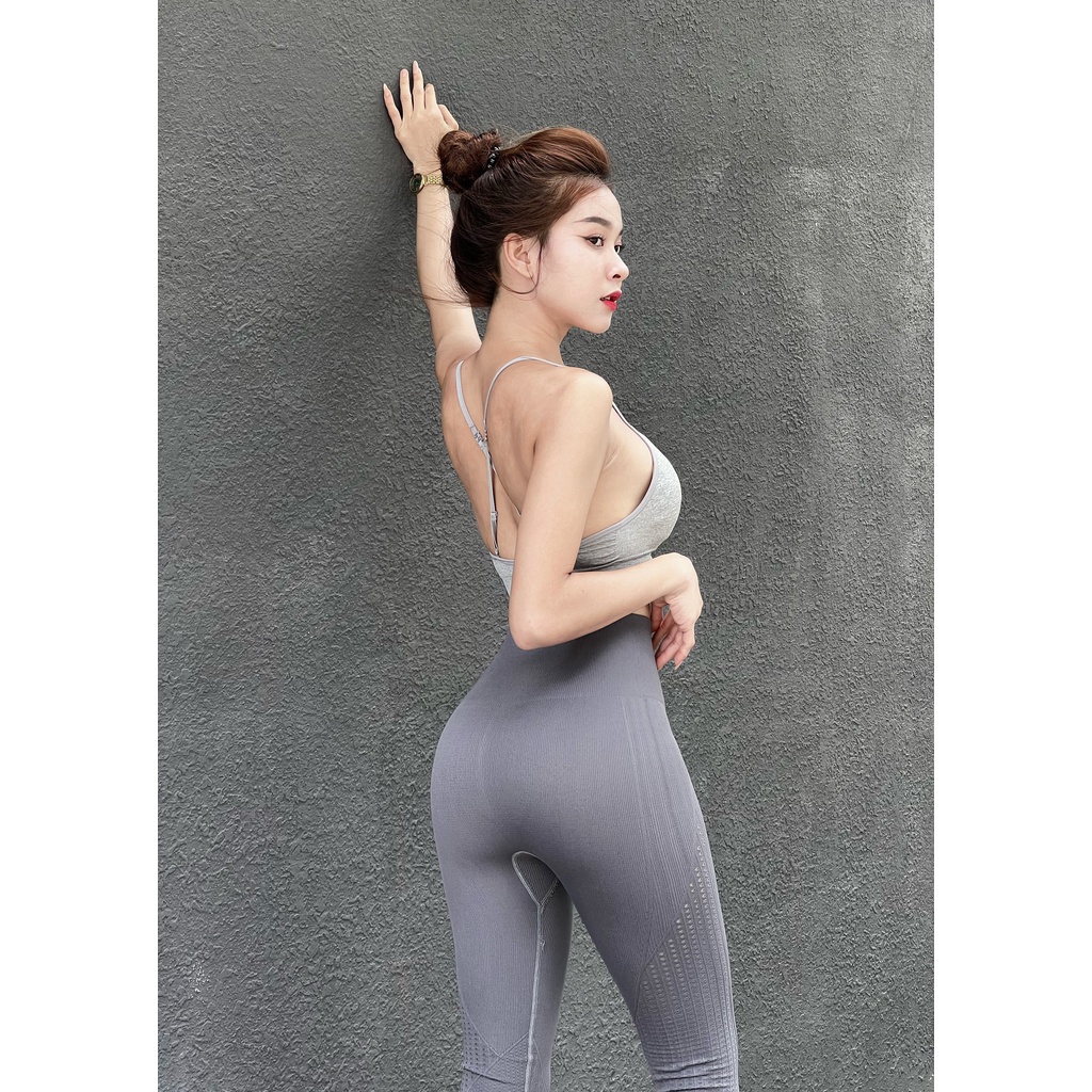 Set Tập Gym Yoga Nữ Quần Dệt Cắt Laze Kèm Bra RB Xuất Xịn Vải Dệt Kim Cao Cấp