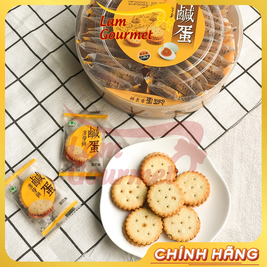 Bánh Quy Trứng Muối Đài Loan MIT Hộp Tròn Nhân Ngon Giòn Dẻo Nhập Khẩu Cao Cấp 180g - Lam Gourmet