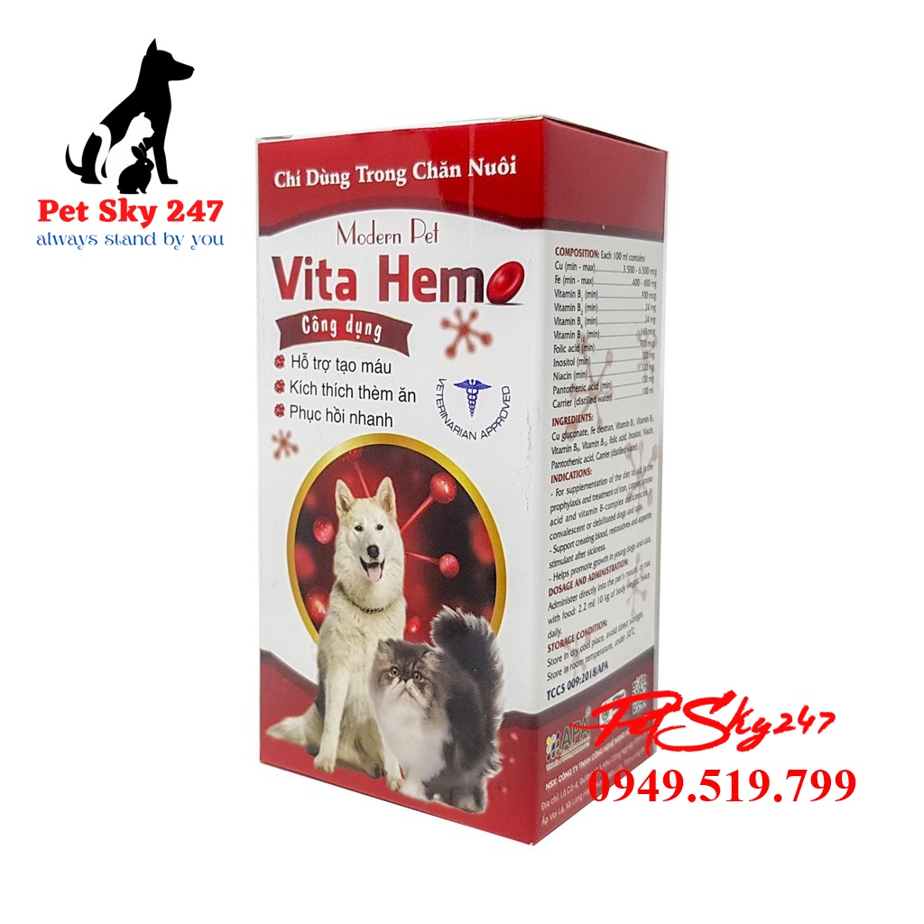 Vita Hem - Hỗ Trợ Tạo Máu, Thèm Ăn, Phục Hồi Sức Khỏe Cho Thú Cưng Chai 100ml