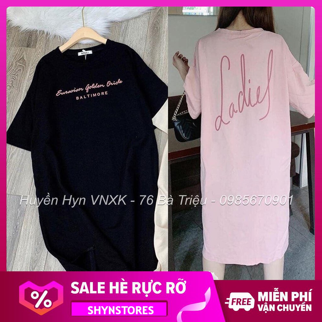 Đầm suông nữ Shynstores - váy xuông cotton in chữ cộc tay cổ tròn vải đẹp freeship | BigBuy360 - bigbuy360.vn