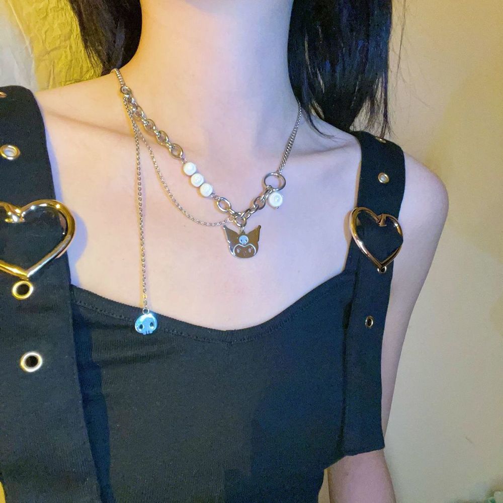 Vòng cổ Choker Mặt Hình Đầu Lâu Đính Ngọc Trai Phong Cách Hàn Quốc Thanh Lịch Dành Cho Nữ