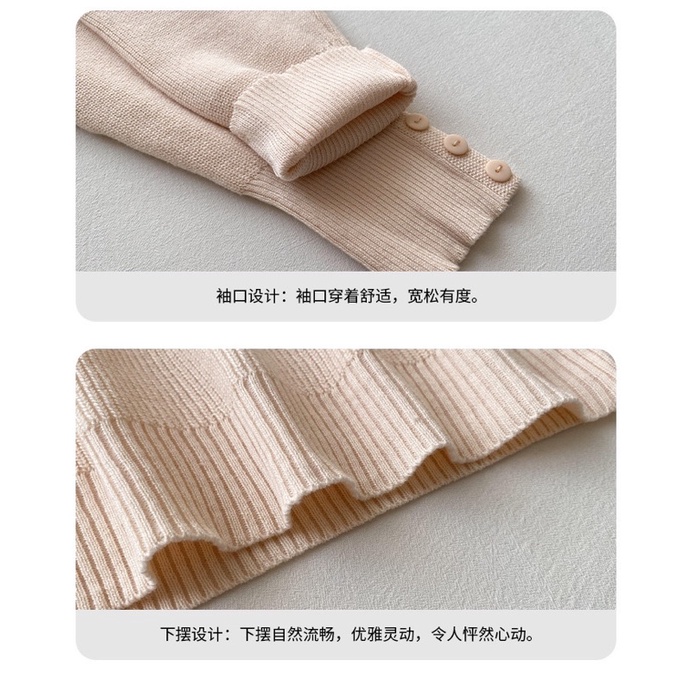 Áo len dài tay đính cúc tay cổ tim dáng rộng
